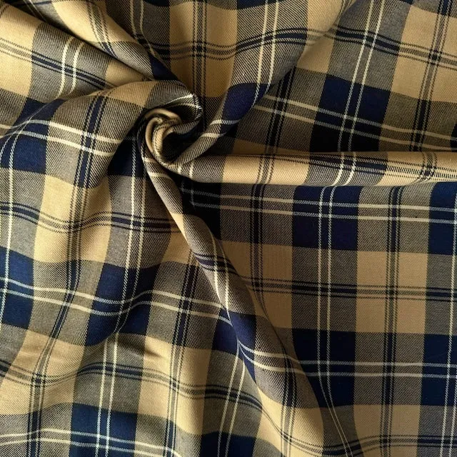 SEVENBERRY • Brushed Cotton Viyella Check Fabric • Beige & Navy • NEW