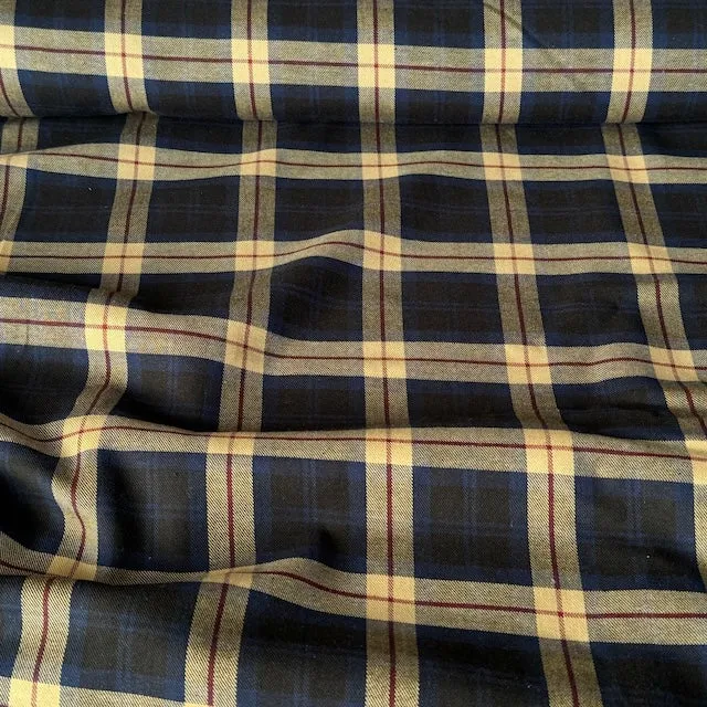 SEVENBERRY • Brushed Cotton Viyella Check Fabric • Navy • NEW