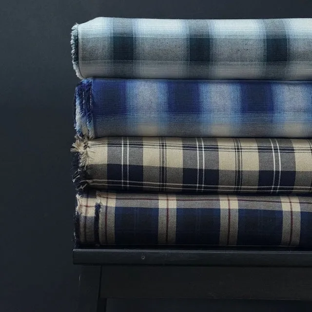 SEVENBERRY • Brushed Cotton Viyella Check Fabric • Navy • NEW