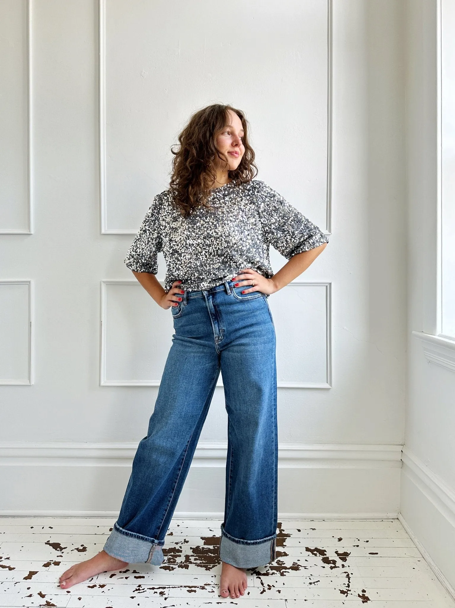 Short Sleeve Sequins Top