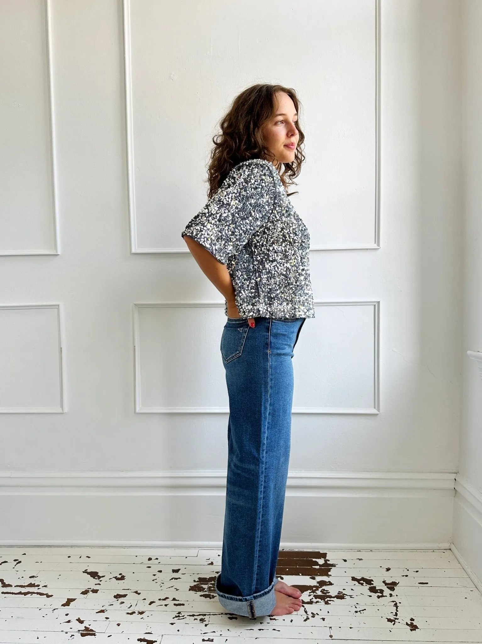 Short Sleeve Sequins Top