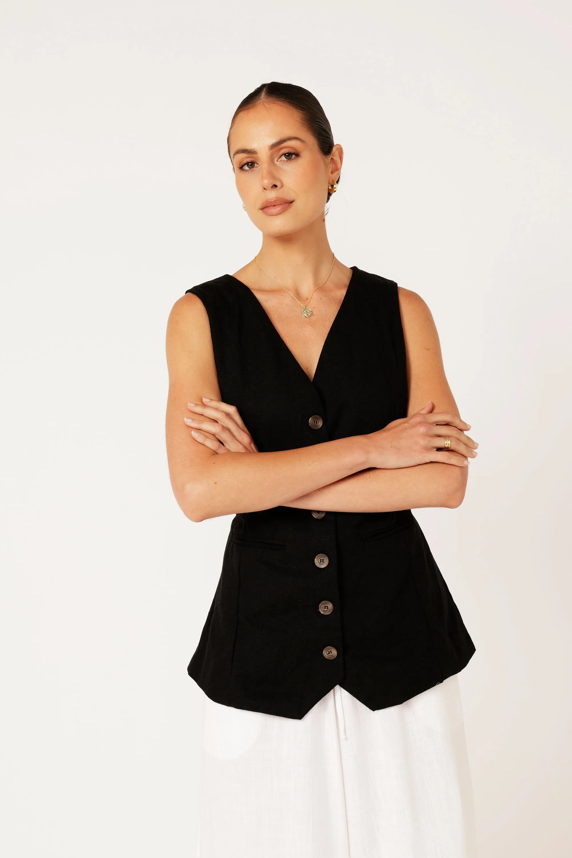 Vest (LONG) | Black | Linen Viscose