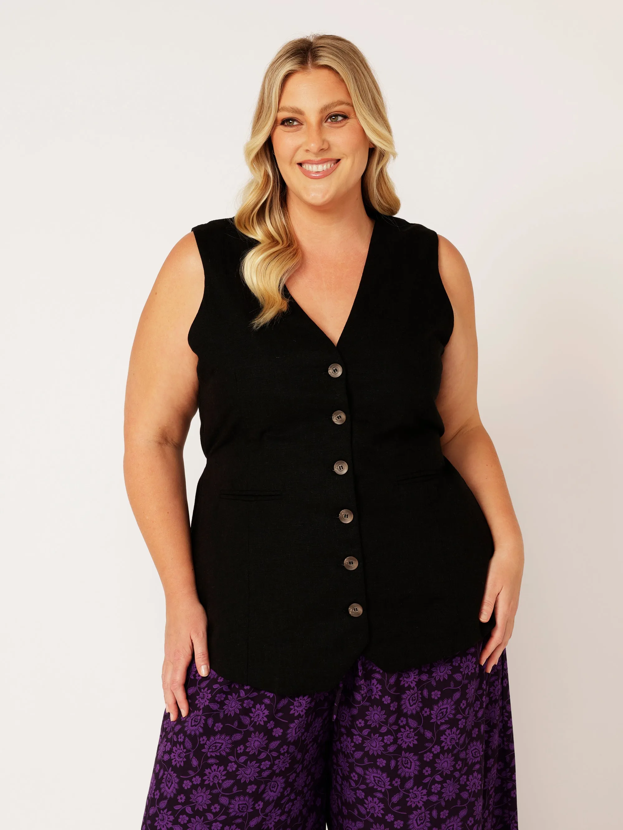 Vest (LONG) | Black | Linen Viscose