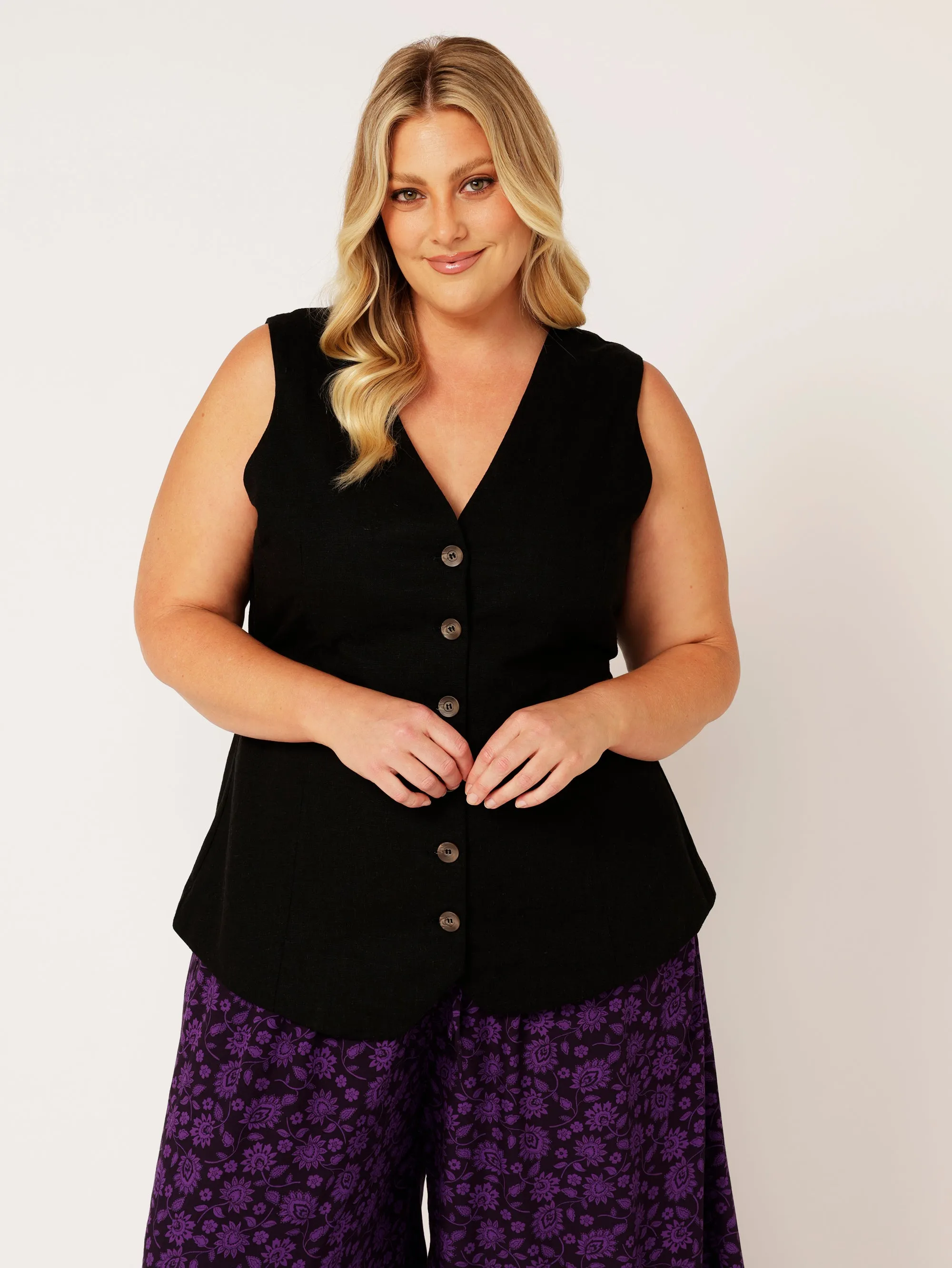 Vest (LONG) | Black | Linen Viscose