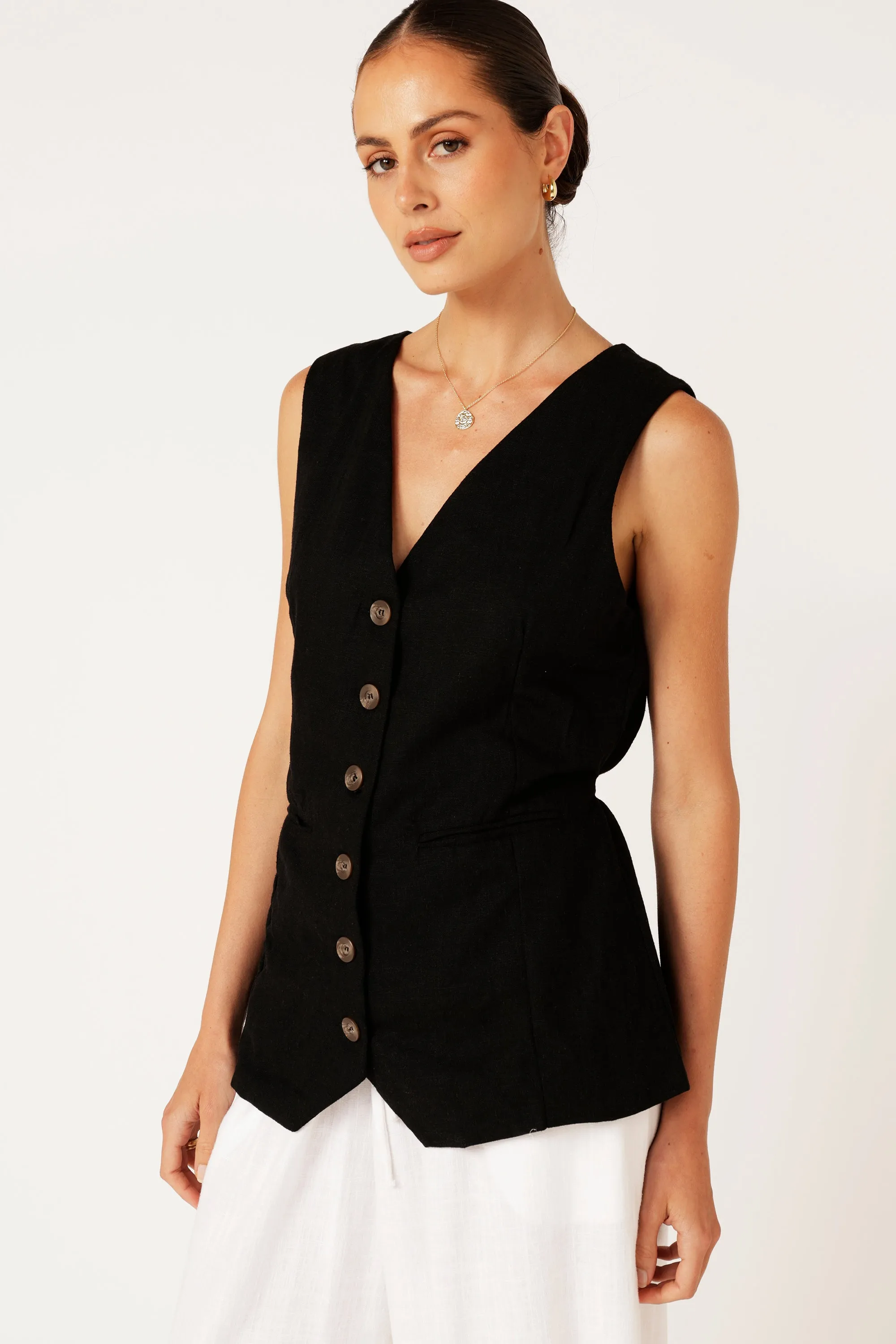 Vest (LONG) | Black | Linen Viscose