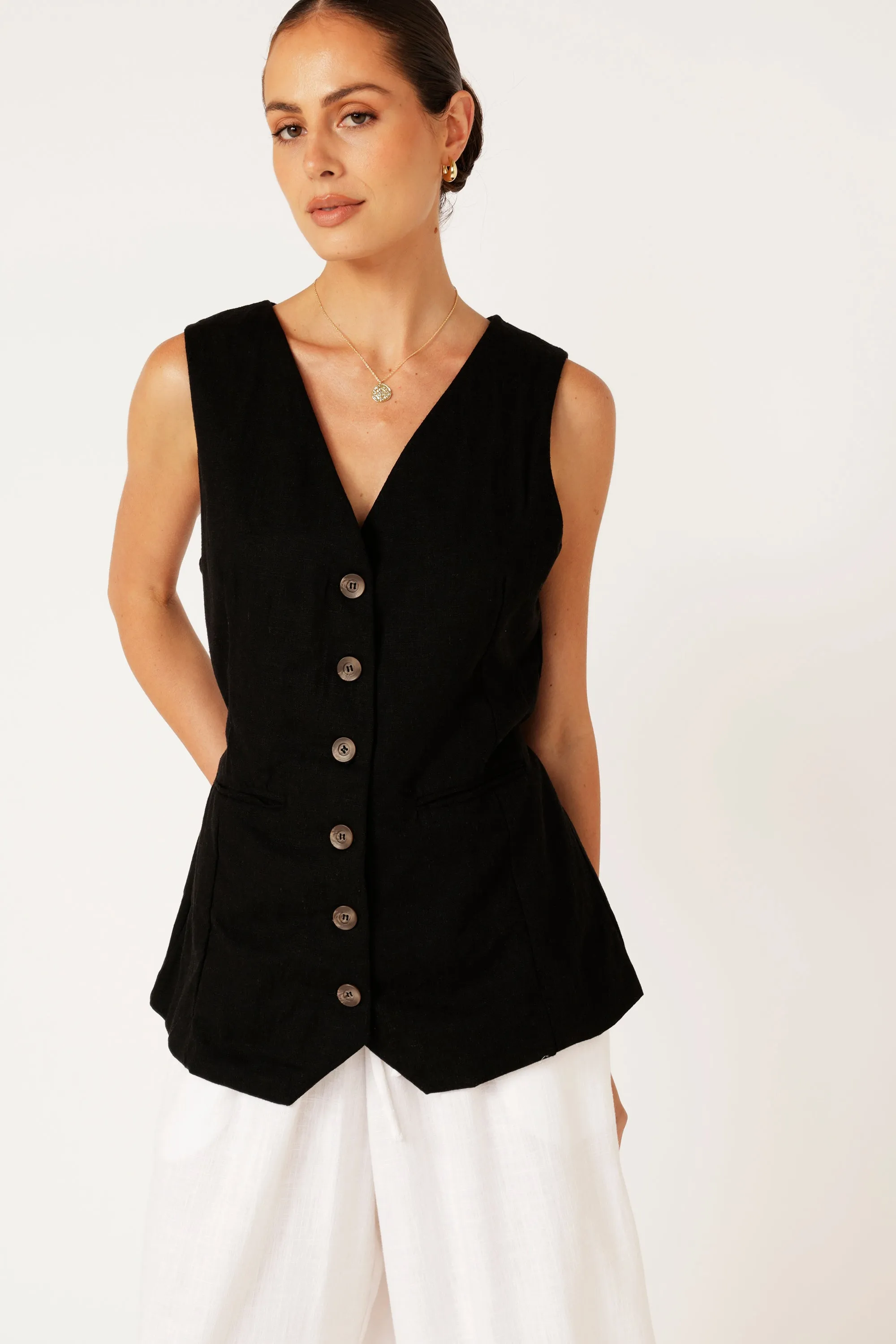 Vest (LONG) | Black | Linen Viscose