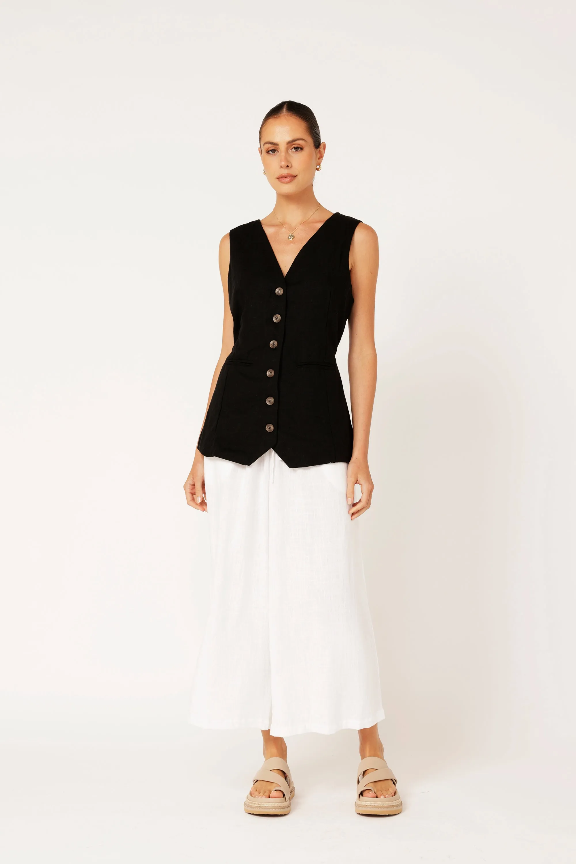 Vest (LONG) | Black | Linen Viscose