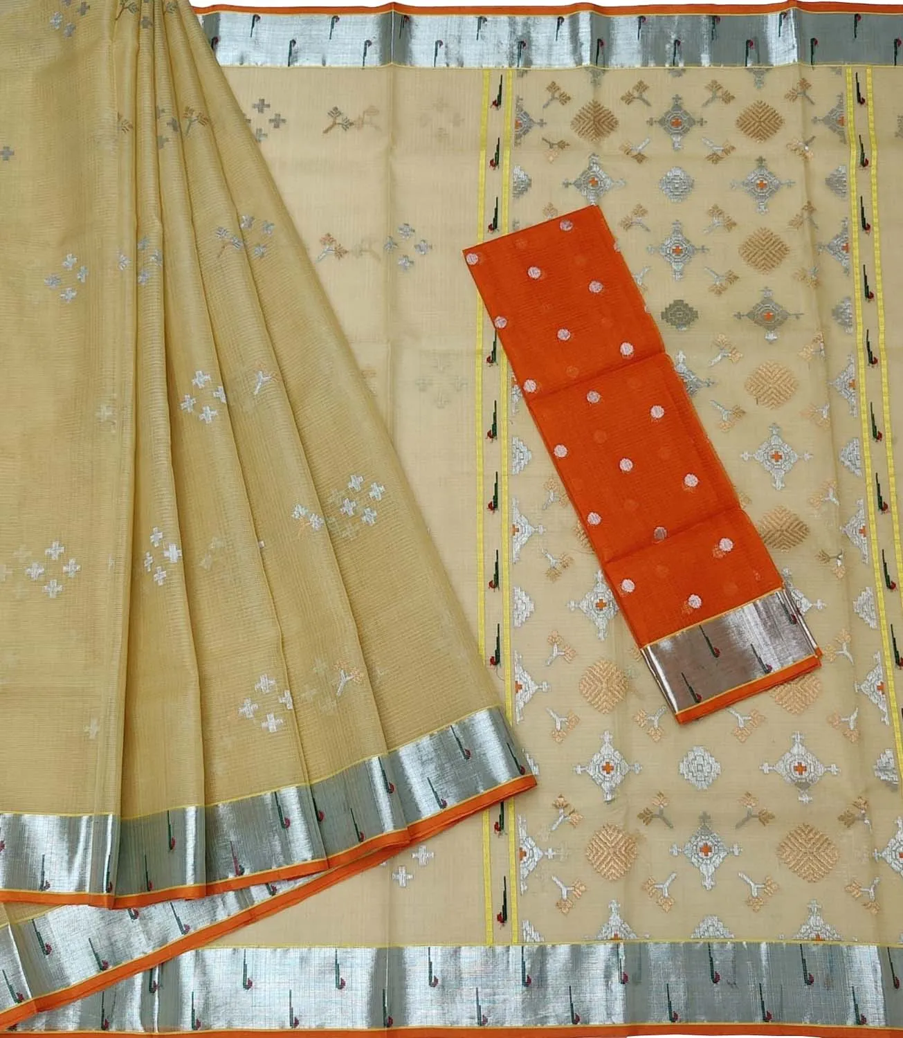 Vibrant Yellow & Orange Handloom Zari Saree