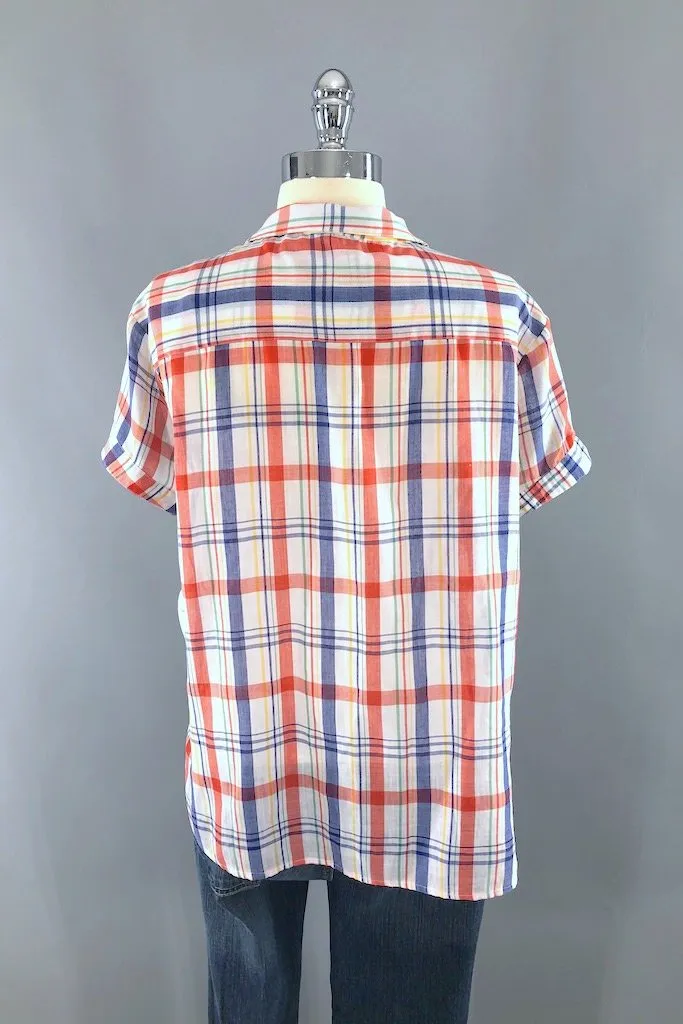 Vintage White & Red Plaid Blouse