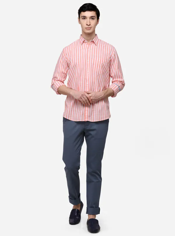 White & Orange Checked Tailored Fit Casual Shirt | JadeBlue