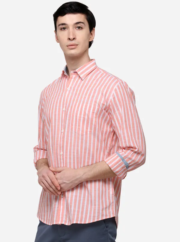 White & Orange Checked Tailored Fit Casual Shirt | JadeBlue