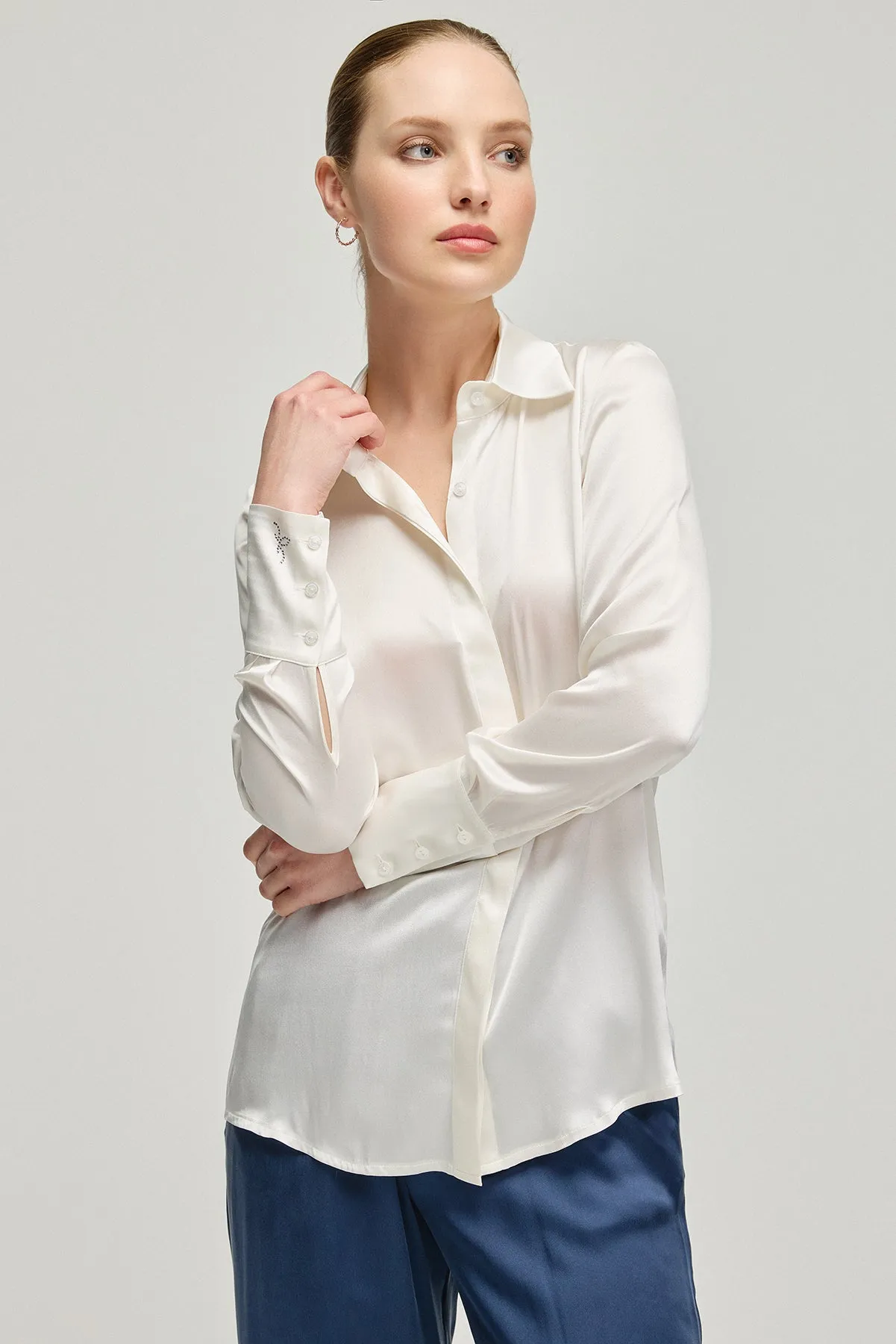 White Pure Silk Audrey Women's Shirt
