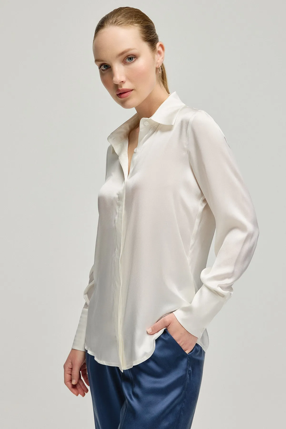 White Pure Silk Audrey Women's Shirt