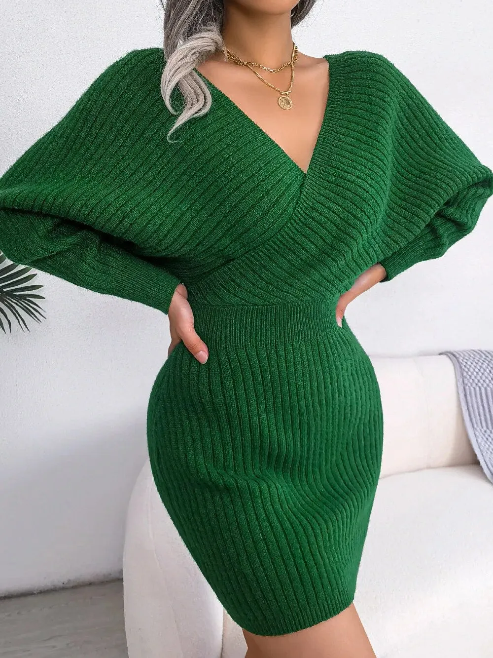 Women Fashion Knitted Wrap Dress
