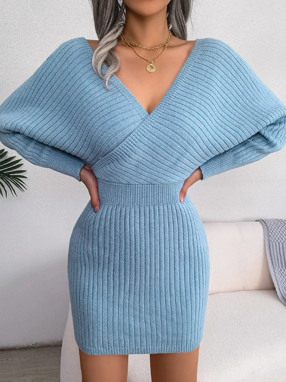 Women Fashion Knitted Wrap Dress