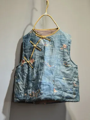 Women Retro Floral Casual Pocket Vest AH1010