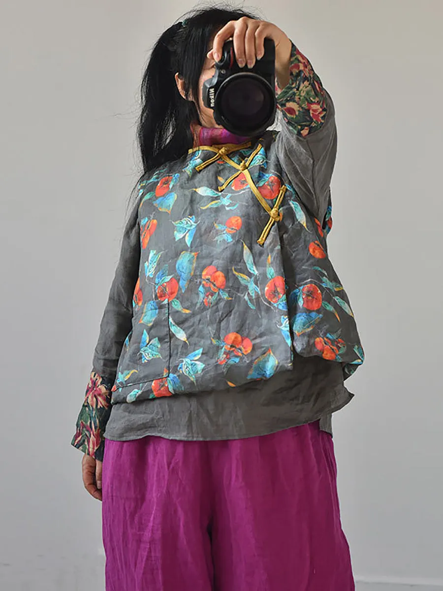 Women Retro Floral Casual Pocket Vest AH1010