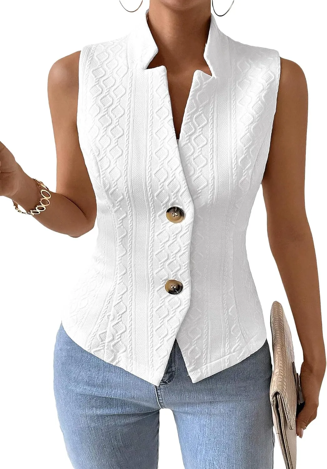 Women's 2025 Summer Sleeveless Vest Blazer Lightweight Casual Fully-Lined Slim Work Fashion Petite Elegant Tops