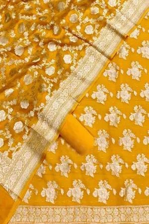 Yellow Banarasi Georgette Suit Set - Handloom Pure Elegance