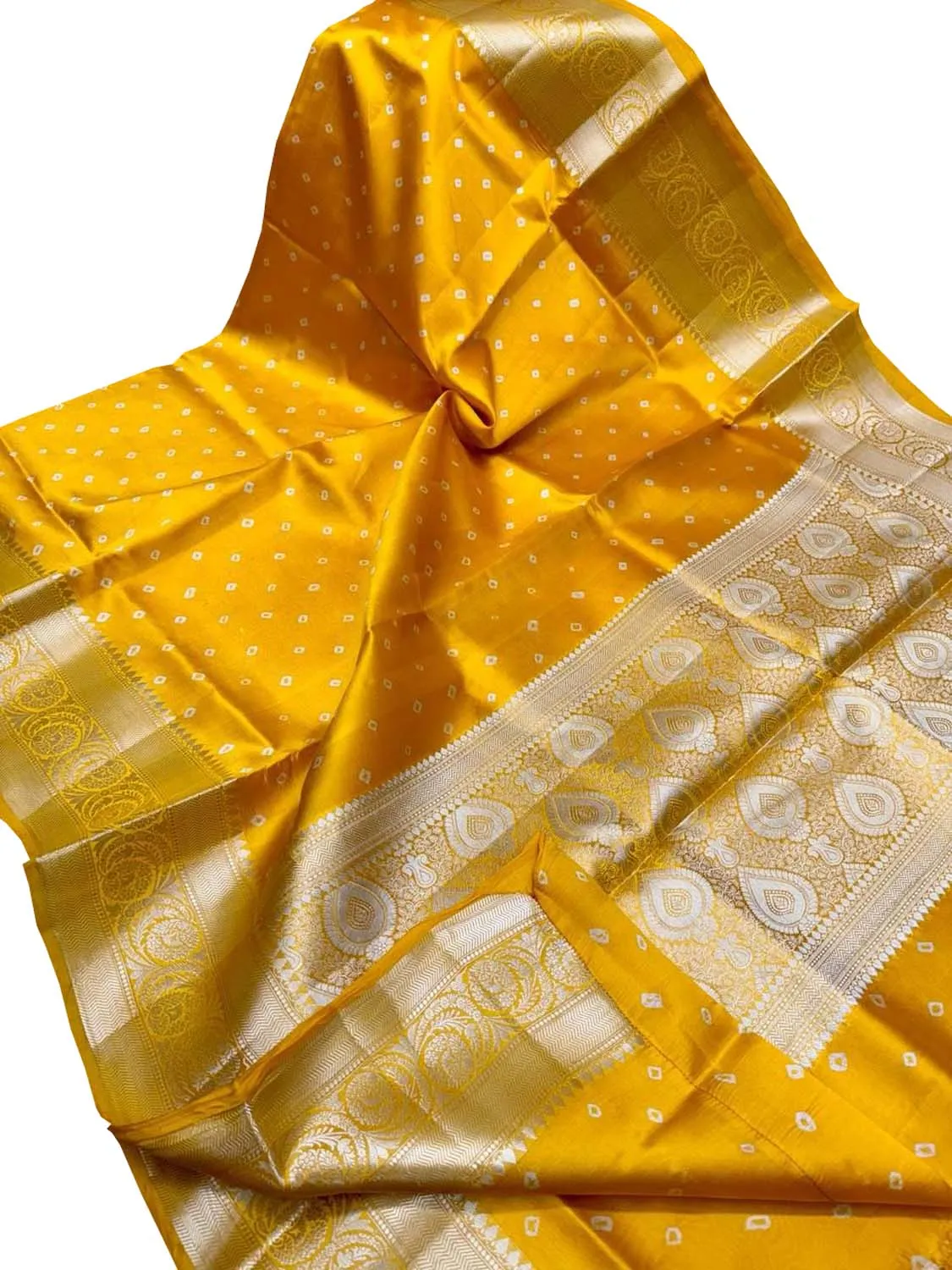 Yellow Banarasi Silk Bandhani Saree - Handloom Beauty