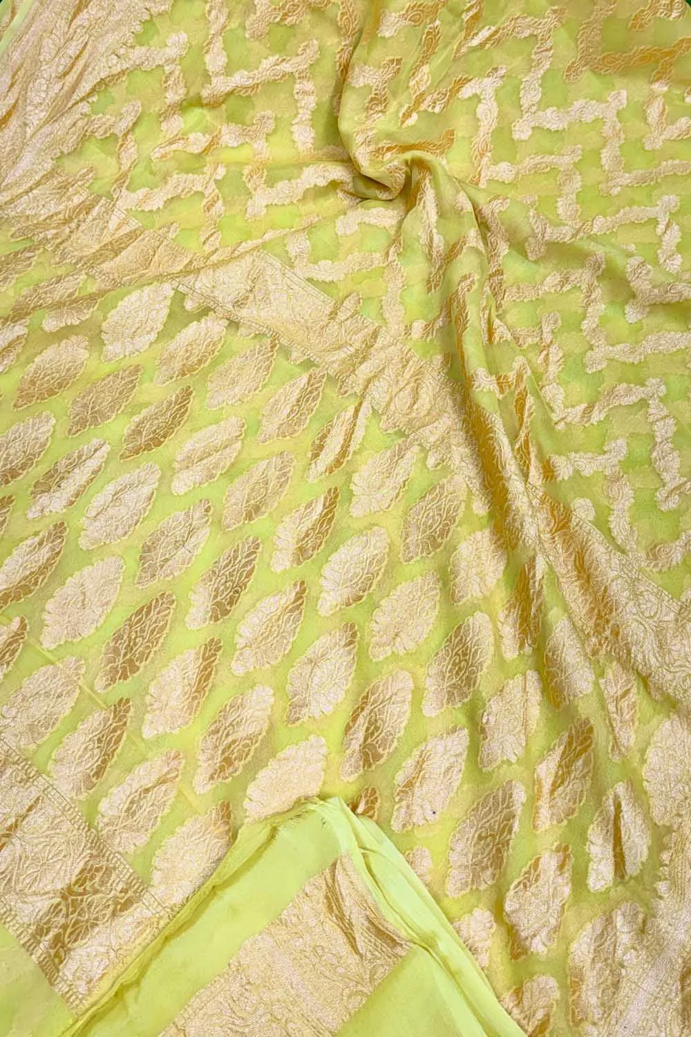 Yellow Handloom Banarasi Chiffon Georgette Saree