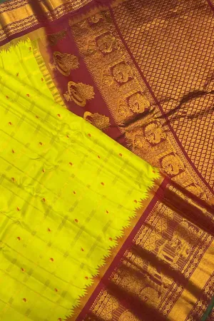 Yellow Handloom Gadwal Silk Checks Saree