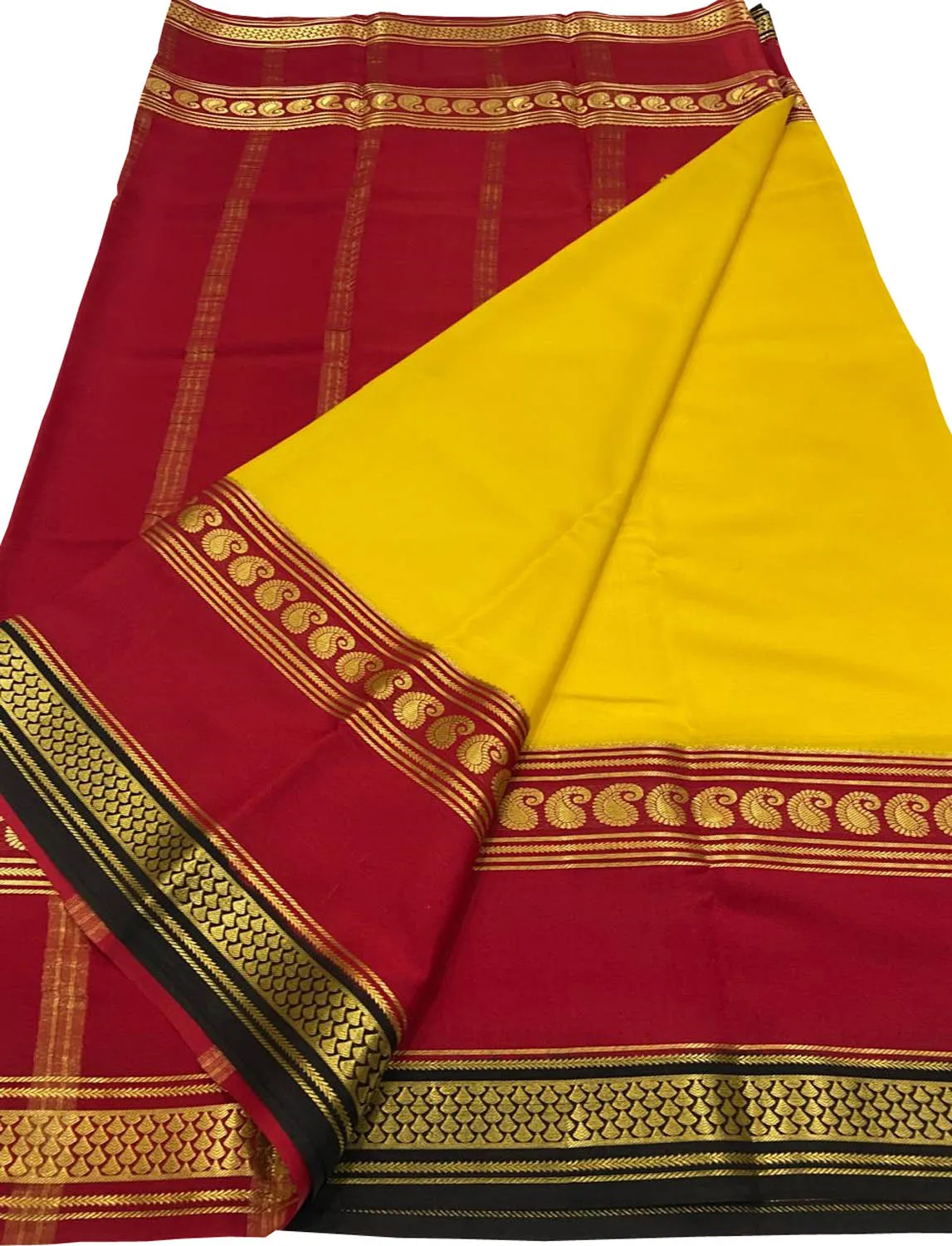 Yellow Handloom Mysore Pure Crepe Silk Saree