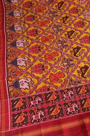 Yellow Handloom Semi Patan Patola Pure Silk Dupatta