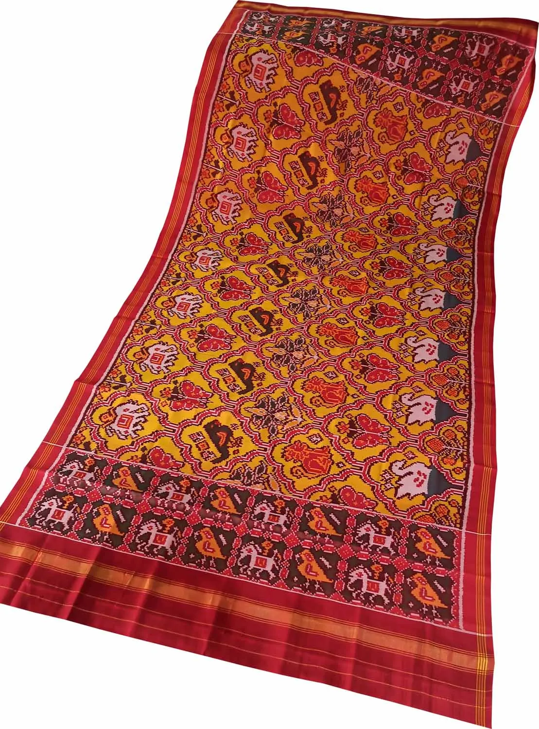Yellow Handloom Semi Patan Patola Pure Silk Dupatta